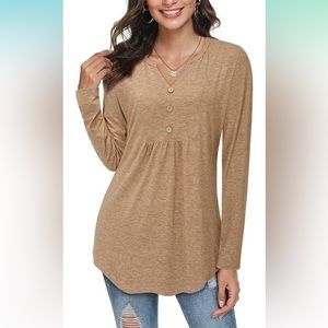 Long Sleeve Tunic Tops Henley V Neck LAISHEN Blouse size large